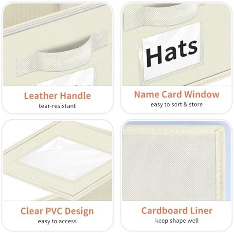 Aokeyee Hat Organizer for Baseball Caps - 2PCS Stackable Storage with Clear Window Lid, Flip-Top Access, Space-Saving Hat Box for Closet, Breathable Fabric (beige) - Image 4