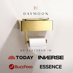 Day Moon™ - Toilet Paper Holder with Shelf - Modern Roll Holder for Bathroom - 1 Pack - Wall Mount - with Storage, Gold - Image 4