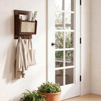 Rattan Mail and Key Holder Wall Mounted, Wood Magazine Mail Sorter Rack Wall Organizer with 2 Slots 3 Hooks for Coat, Dog Leash, Decorative Key Rack for Entryway,Living Room (Dark Brown) - Image 7