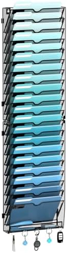 21-Tier Wall File Organizer and Mail Organizer with 5 Hooks, Black by JMHUD
