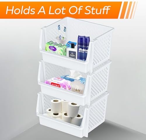 XLarge Stackable Storage Bins Open Front for Pantry Storage, 6 Pack - White - Image 6