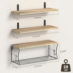 Floating Bathroom Shelves Wall Mounted - Wooden Shelf Set of 3 for Over Toilet Storage & Farmhouse Bathroom Decor - Perfect Shelving Organizer for Apartments RVs Powder Room Restroom - Wood - Image 3