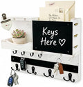 Key Holder Wall Mount with Shelf, Key Hooks for Wall, White Washed by HEKOOLA