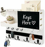 Key Holder Wall Mount with Shelf, Key Hooks for Wall, White Washed by HEKOOLA