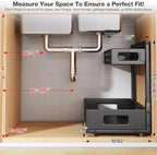 2 Pack 21IN-Depth Under Sink Organizer,Pull Out Cabinet Organizer With Smooth Cylindrical Rail,Metal Slide Out Drawer for Kitchen Bathroom Laundry,8-Level Tool Free Height Adjustable-Black - Image 2