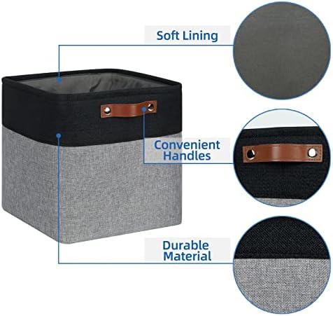 Temary Storage Baskets 12x12 Fabric Cube Storage Bins, 4 Pack Large Baskets with Handles, Baskets for Organizing Towels, Blankets, Collapsible Storage Basket (Black&Gray) - Image 3