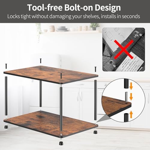 Countertop Spice Rack, Stackable Wood & Metal Pantry Cabinet Shelf Organizer Storage, 2-Tier Multi-Use for Kitchen Bathroom Desktop Home Office, Rustic Brown - Image 3