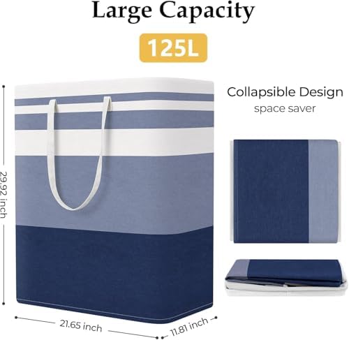 StorageRight Laundry Basket Hamper, 125L Collapsible Clothes Storage, Blue - Image 2