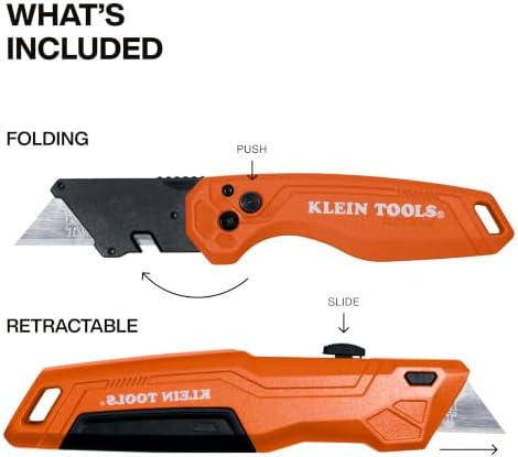 Klein Tools 44312 2-Piece Folding Utility Knife and Slide-Out Knife Set, FLICKBLADE, Retractable with On-Tool Blade Storage, Includes 5 Blades - Image 2