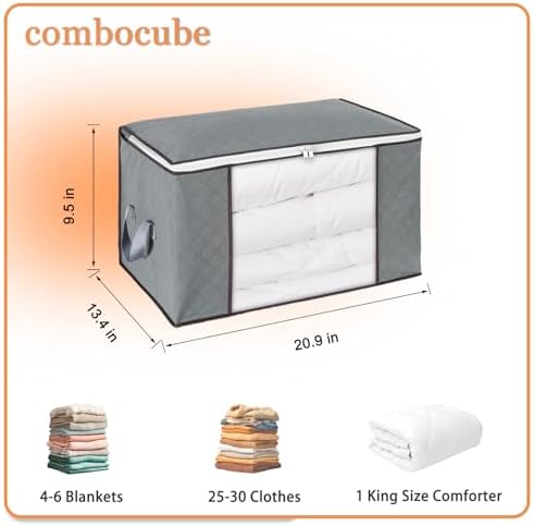 combocube 3 Pack Closet Organizers and Storage Containers, Clothes Storage Bins, Storage Bags with Large Clear Window & Handles for King Comforter, Pillow, Quilt, Bedding, Clothes - Image 2