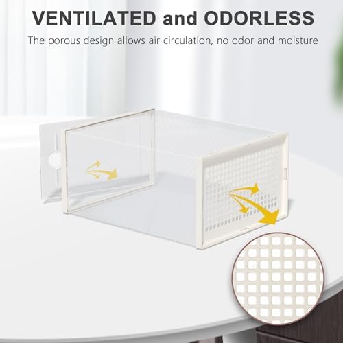 Kuject 12 Pack Large Shoe Boxes, Clear Stackable Containers with Lids,White - Image 3