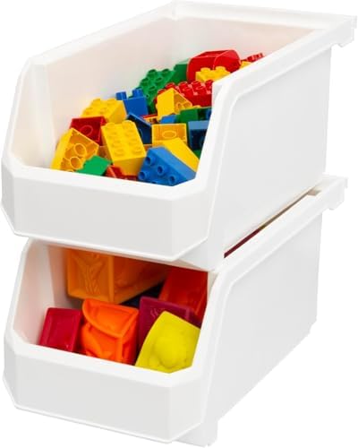 ReadySpace Large Stackable Plastic Storage Bins, 6-Pack, White - Image 5