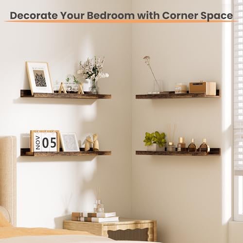 upsimples Floating Shelves for Wall Decor and Storage, Brown, 6Pcs 23.6'' - Image 6