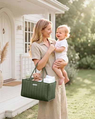 Blissful Diary Baby Diaper Caddy Organizer, Nursery Storage, Deep Green - Image 2