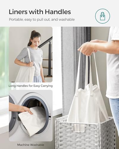 SONGMICS Laundry Hamper with Lid, 17.2 Gallon (65 L) Synthetic Rattan Clothes Laundry Basket with Lid and Handles, Foldable, Removable Liner, Cloud White ULCB165W01 - Image 6