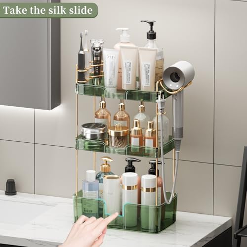 YCIA&DONE Bathroom Counter Organizer, Large Makeup Organizer Countertop, Shelf Storage, Vanity Tray, Easily Assemble for Bathroom Organizers and Storage, Undersink, Cabinet, 3 Tiers Green - Image 5