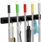 FunCee Broom Holder Wall Mount With 5 Slots & 4 Hooks，Rustic Wood Broom & Mop Hanger，Wall Mounted Garden & Garage Tool Storage Organizer Rack for Closet Laundry Room or Kitchen Wall Decor Black by FunCee