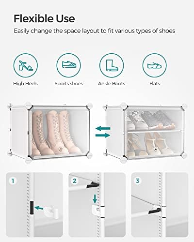 SONGMICS Shoe Rack, 10-Tier with Doors, 40-Pair Storage Cabinet | Shoe Organizer, Steel Frame, Plastic Panel, Bedroom, Entryway, Cloud White and Transparent, DAMION Collection ULPC035W01 - Image 6
