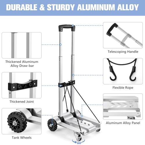 KEDSUM 270LBS Utility Luggage Cart with 4 Wheels, 100% Aluminum Hand Truck Dolly, Folding Hand Truck with Advanced Tank Wheels, Portable Dolly Cart for Luggage, Travel, Shopping, Office Use - Image 6