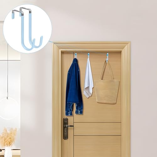 FYY Over the Door Hooks, Single-Hanger 4 Pack, Fits Doors 1 3/8" Cyan - Image 6