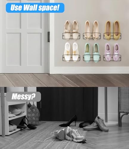 10Pack Wall Mounted Shoe Rack with Sticky Hanging Strips (Black) - Image 3