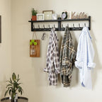 AMBIRD 34.2" Extra Long Wooden Wall Hook Rack with Shelf - Versatile and Decorative Wall-Mounted Storage with 10 Hooks for Coats, Hats, Keys - Ideal for Entryways, Bedrooms, Closets (Stylish Black) - Image 4