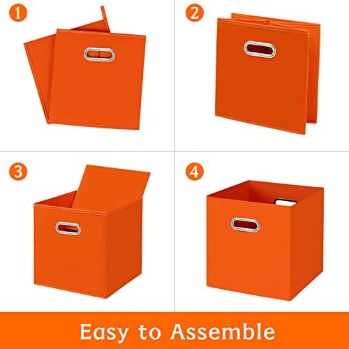 Fabric storage bins Cubes, Fabric Cube Organizer with Handle, Foldable Cube Bins for Cloth or Accessary Storage, 11x11x11, Set of 3, (Orange) - Image 6