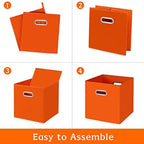 Fabric storage bins Cubes, Fabric Cube Organizer with Handle, Foldable Cube Bins for Cloth or Accessary Storage, 11x11x11, Set of 3, (Orange) - Image 6
