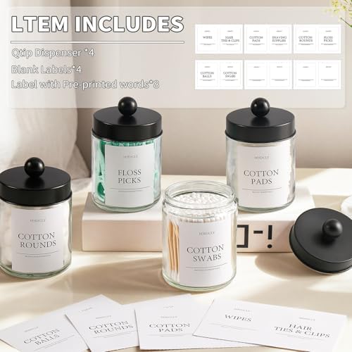 Bathroom Organizers and Storage,4 Pack,48 oz Total,Bathroom Accessories,Bathroom Decor,Bathroom Storage and Organization,Qtip Holder for Room Decor Aesthetic (Black lids) - Image 6