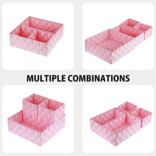 Posprica Woven Storage Baskets for Organizing, Small Baskets Cube Bin Container Tote Organizer Divider for Drawer, Closet, Shelf, Dresser, Set of 4(Pink) - Image 2