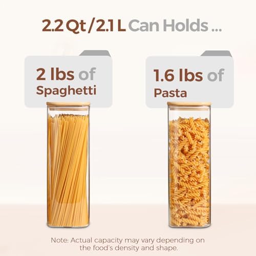 ComSaf Pasta Containers Storage 2.2 Qt, Spaghetti Jar, Set of 3 Tall Jars - Image 3