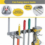 Over Door Tool Organizer, Heavy Duty Utility Rack with 3 Slots, 2 Hooks and 1 Basket, Power Tool & Garden Tool Storage for Garage, Workshop, Warehouse, Fits Brooms and Mops - Grey - Image 4