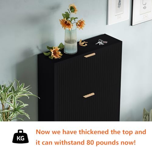 Shoe Cabinet Storage,Modern Freestanding Organizer with 3 Flip Drawers,Narrow Shoe Rack Cabinet for Entryway,Black - Image 3