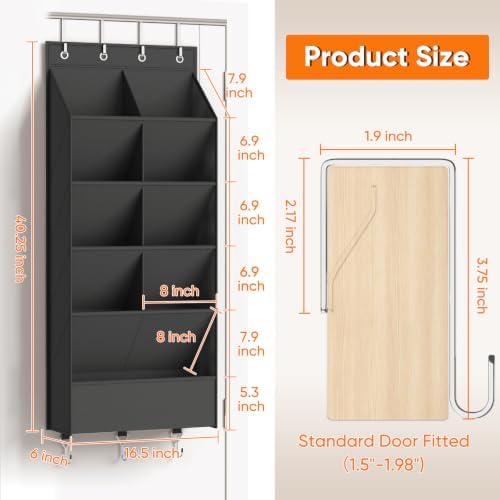 5 Tier Over the Door Shoe Organizer with 3 Bottom Hooks, Beige - Image 2