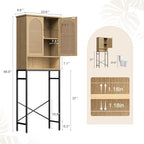 FiveWillowise Rattan Toilet Storage Cabinet, Over The Rack Wood Cabinet with Metal Stand, Bathroom Organizer with Adjustable Shelf, Tall Freestanding Washer Shelf, Small Cupboard, Natural - Image 2
