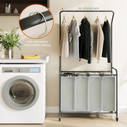 ROMOON Laundry Hamper Sorter Cart, 4 Section Organizer with Hanging Bar - Image 5