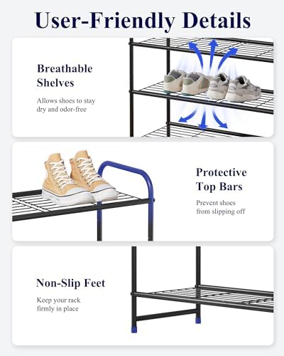 Kitsure Stainless Steel Shoe Rack Organizer, 25.6" Wide - 3 Tier, Black | Sturdy Shoe Rack for Closet and Entryway, Free Standing Shoe Shelf, Closet Organizers and Storage - Image 5