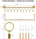 Viklluyr Hat Organizer for Baseball Caps Hat Rack with 20 Hooks - Sturdy Metal Hat Storage Wall Mounted Caps Hanger Set of 2 for Closet Door Bedroom Entryway Laundry(Gold) - Image 2
