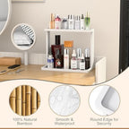 PEKER Bamboo Bathroom Organizer Countertop – Small Vanity Storage Shelf for Makeup, Perfume, Skincare – Natural Cosmetics Display Rack for Dresser, Sink, Kitchen –White - Image 6