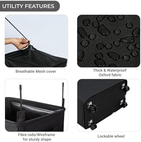 Slim Laundry Hamper with Wheels, 52L Skinny Hamper, 22" Black - Image 4
