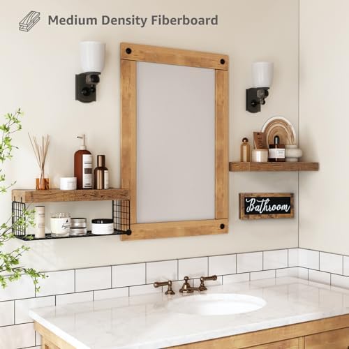 QEEIG ‎Bathroom Shelves Over Toilet - Paper Storage Wall Mounted Farmhouse Decor Decorations Aesthetic Décor Sign Small Floating Shelf 2+1 Set 16 inch, Rustic Brown (020BN) - Image 5