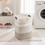 75L Tall Woven Laundry Basket Hamper with Leather Handles,Brown​ - Image 3