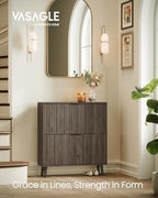 VASAGLE MAXE Collection - Shoe Storage Cabinet with 2 Flip Drawers, Freestanding Narrow Shoe Rack Organizer for Entryway, Fluted Doors, Fits 12-16 Pairs, Mid Century Modern, Walnut Brown UHSC202KF02S - Image 3
