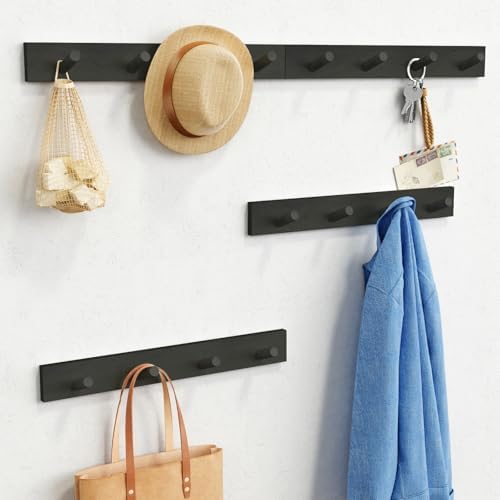 Forbena Black Coat Rack Wall Mount 4-Pack, Rustic Farmhouse Coat Hooks for Wall, Vertical Hanging Hat Rack for Office, Bedroom, Closet, Small Spaces, Kids Room Clothes, Entryway Shoes - 16 Pegs by Forbena