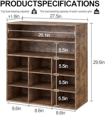 Shoe Storage Bench Cubby with 11 Cubbies, Wood Shoe Rack Organizer Cabinet - Image 2