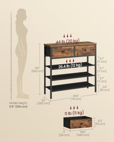 VASAGLE 4-Tier Shoe Rack, 2 Fabric Drawers, Steel Frame - Image 3