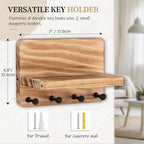 Nekon Key Holder for Wall with Shelf, Pine Wooden Key Hanger, Wood - Image 3