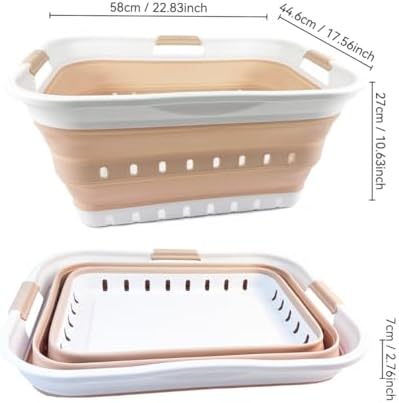 SAMMART 42L (11 gallon) Collapsible Plastic Laundry Basket - Foldable Pop Up Storage Container/Organizer - Space Saving Hamper/Basket (White/Beige) - Image 2