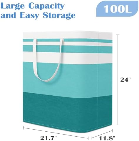 BlissTotes 3-Pack Laundry Basket, Collapsible Laundry Hamper, Green, 100L - Image 2