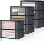 HomeHacks 8-Pack Clothes Organizer Storage Bags, 35L Storage Bins, Gray | Foldable Storage Box Container with Zippers, Clear Window, Reinforced Handles for Closet, Dorm, Pillows, Bedding, Sweater by HomeHacks